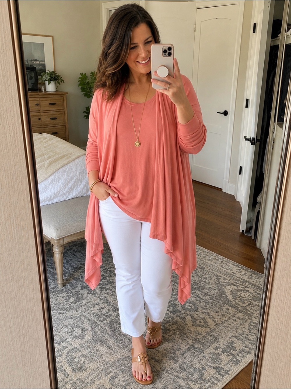 J.Jill Wearever Matching Set Tank (large) & Cardigan (medium) Pink Coral